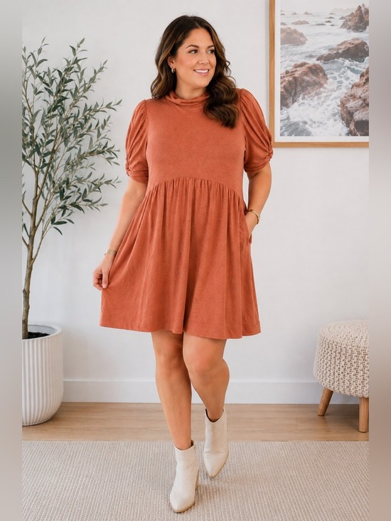 Free People Dresses & Skirts - Free People Beach Linen Dress Large Puff Sleeve Mock Neck Babydoll Prairie Boho